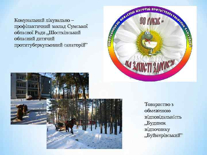 Комунальний лікувально – профілактичний заклад Сумської обласної Ради „Шосткінський обласний дитячий протитуберкульозний санаторій” Товариство