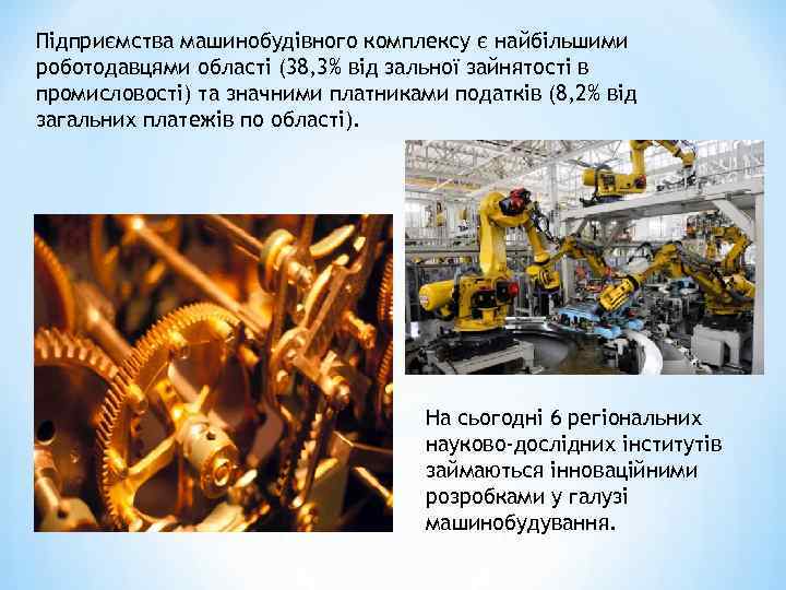Підприємства машинобудівного комплексу є найбільшими роботодавцями області (38, 3% від зальної зайнятості в промисловості)
