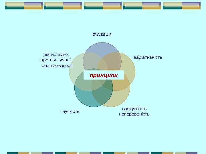 фуркація діагностикопрогностичної реалізованості варіативність принципи гнучкість наступність неперервність 