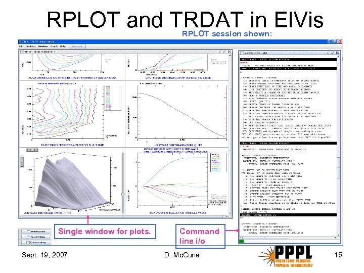 RPLOT and TRDAT in El. Vis RPLOT session shown: Single window for plots. Sept.