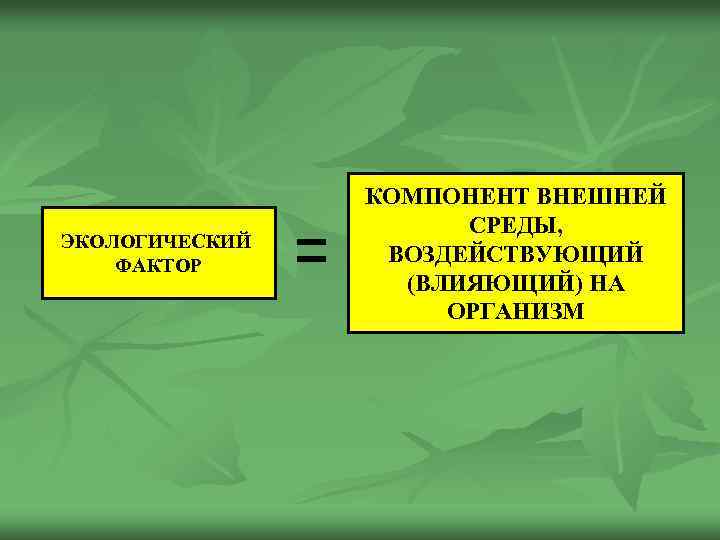 ЭКОЛОГИЧЕСКИЙ ФАКТОР КОМПОНЕНТ ВНЕШНЕЙ СРЕДЫ, ВОЗДЕЙСТВУЮЩИЙ (ВЛИЯЮЩИЙ) НА ОРГАНИЗМ 