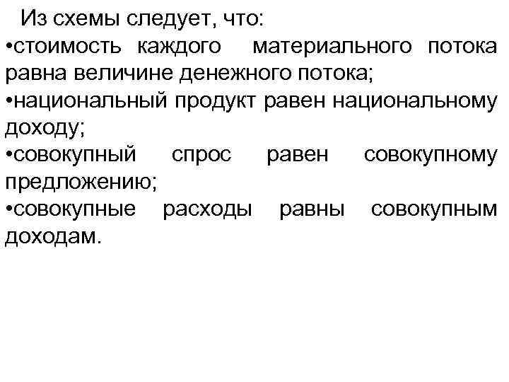 Из схемы следует, что: • стоимость каждого материального потока равна величине денежного потока; •