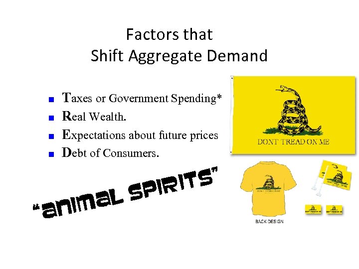 Factors that Shift Aggregate Demand n n Taxes or Government Spending* Real Wealth. Expectations
