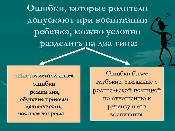 Ошибки, которые родители допускают при воспитании ребенка, можно условно разделить на два типа: «Инструментальные»