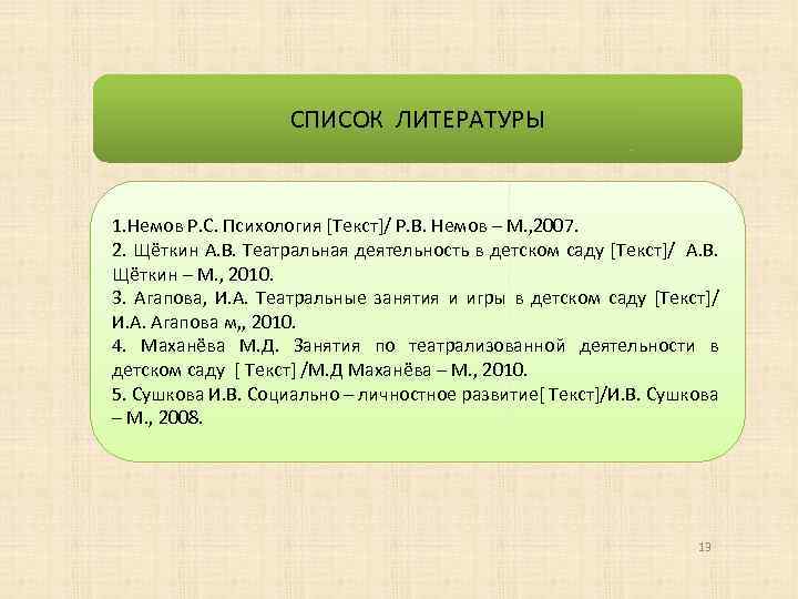 СПИСОК ЛИТЕРАТУРЫ 1. Немов Р. С. Психология [Текст]/ Р. В. Немов – М. ,