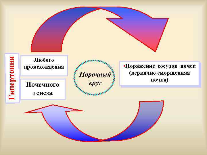 Гипертония Любого происхождения Почечного генеза Порочный круг • Поражение сосудов почек (первично сморщенная почка)