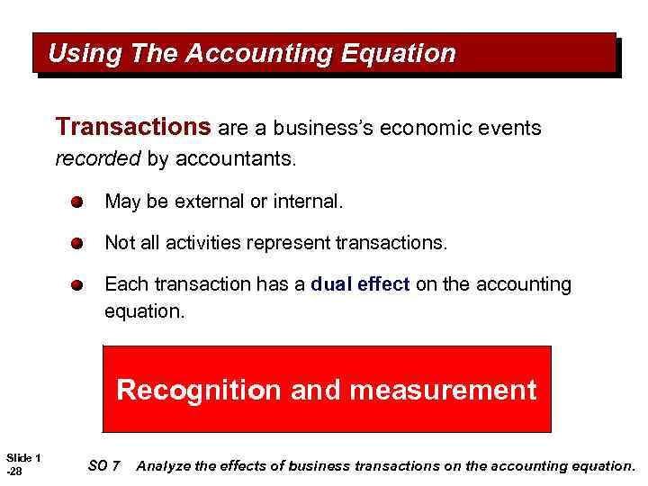 Using The Accounting Equation Transactions are a business’s economic events recorded by accountants. May