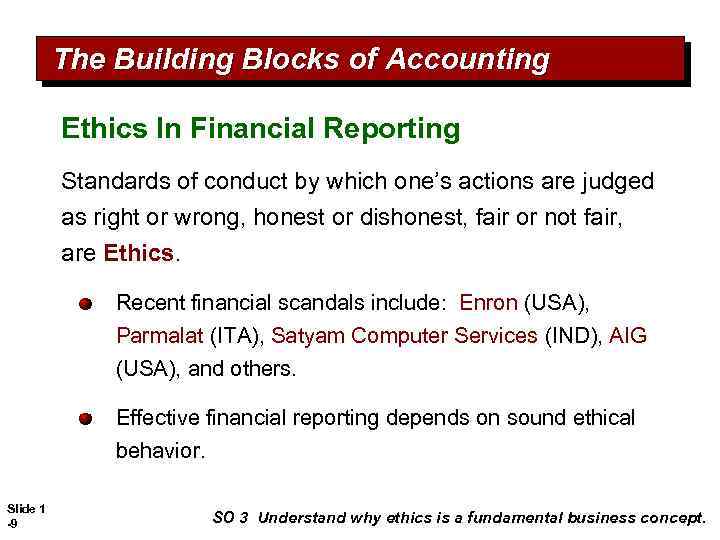 The Building Blocks of Accounting Ethics In Financial Reporting Standards of conduct by which