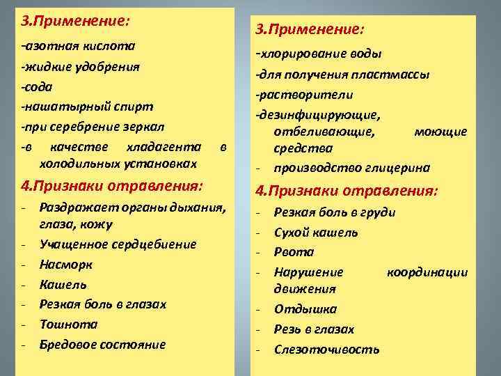 3. Применение: -азотная кислота -жидкие удобрения -сода -нашатырный спирт -при серебрение зеркал -в качестве