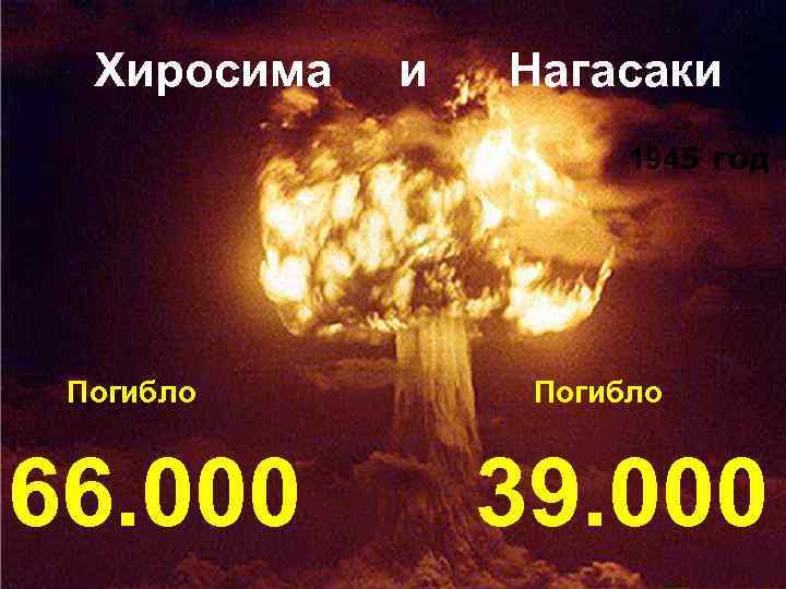 Хиросима и Нагасаки 1945 год Погибло 66. 000 Погибло 39. 000 