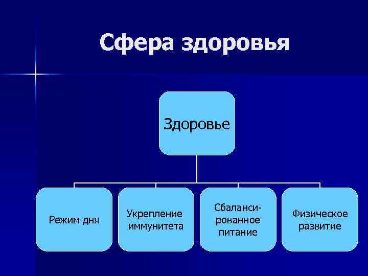 Сфера здоровья Здоровье Режим дня Укрепление иммунитета Сбалансированное питание Физическое развитие 