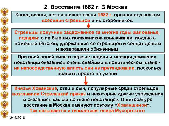 2. Восстание 1682 г. В Москве Конец весны, лето и начало осени 1682 г.