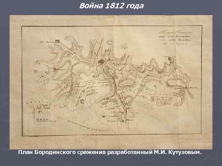 Война 1812 года План Бородинского сражения разработанный М. И. Кутузовым. 