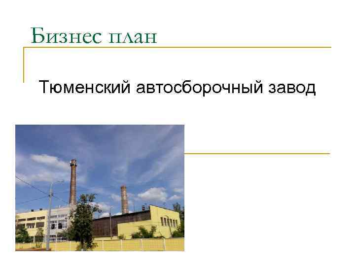 Бизнес план Тюменский автосборочный завод 