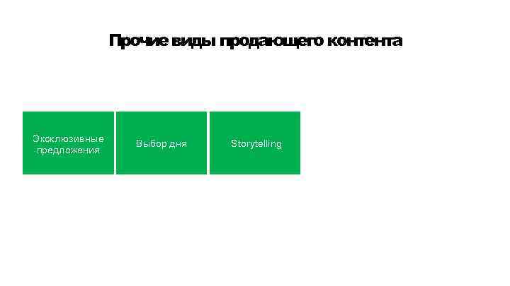 Прочие виды продающего контента Эксклюзивные предложения Выбор дня Storytelling 