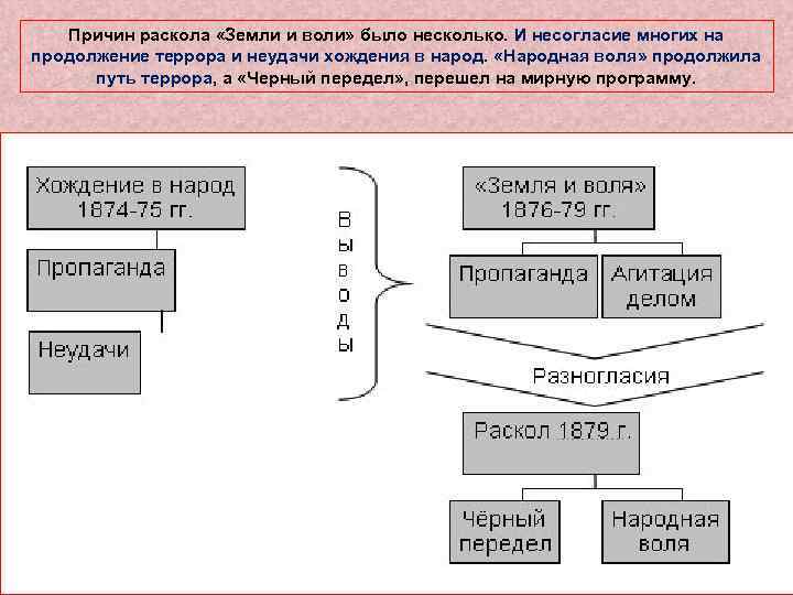 Причин раскола «Земли и воли» было несколько. И несогласие многих на продолжение террора и