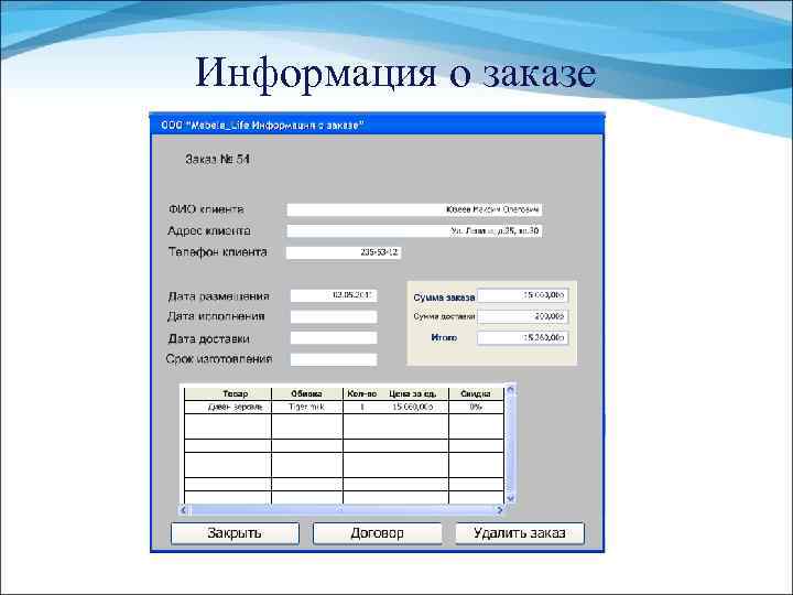 Информация о заказе 