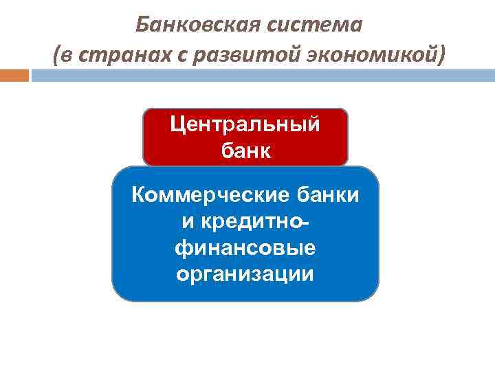 Банковская система (в странах с развитой экономикой) Центральный банк Коммерческие банки и кредитнофинансовые организации