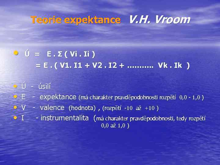 Teorie expektance V. H. Vroom • Ú = E. Σ ( Vi. Ii )