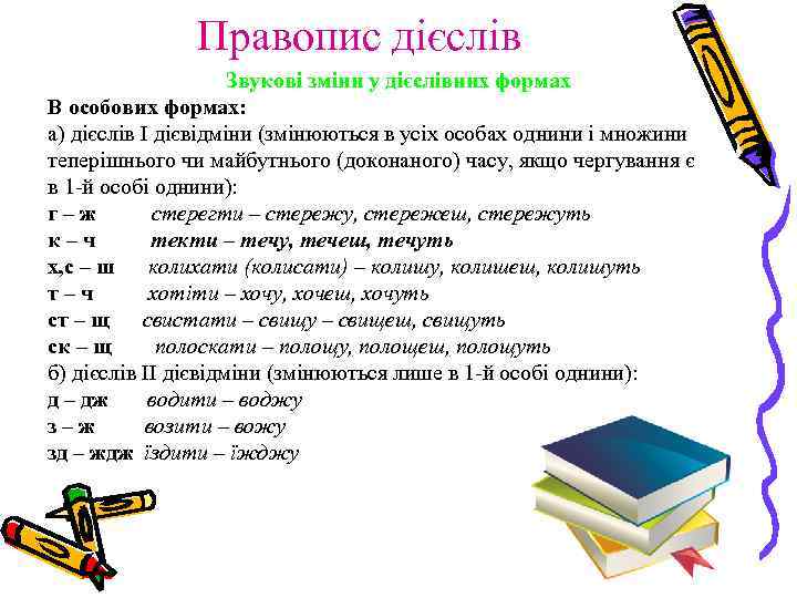 Правопис дієслів Звукові зміни у дієслівних формах В особових формах: а) дієслів I дієвідміни