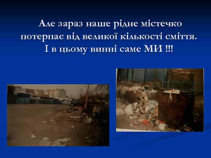 Але зараз наше рідне містечко потерпає від великої кількості сміття. І в цьому винні