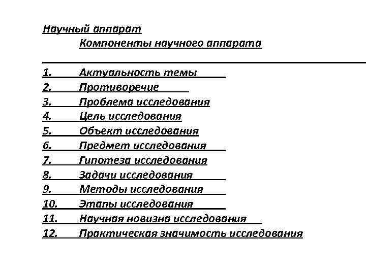 Научный аппарат Компоненты научного аппарата 1. 2. 3. 4. 5. 6. 7. 8. 9.