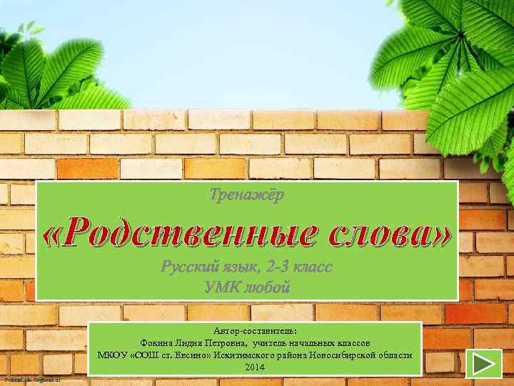 Тренажёр «Родственные слова» Русский язык, 2 -3 класс УМК любой Автор-составитель: Фокина Лидия Петровна,