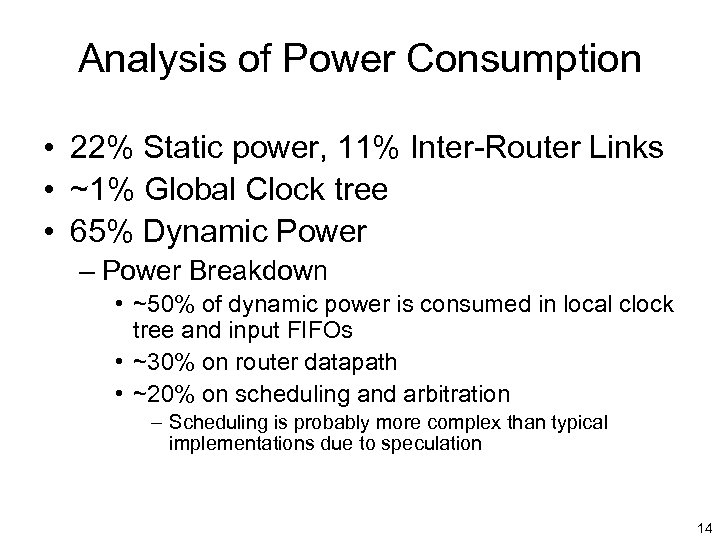 Analysis of Power Consumption • 22% Static power, 11% Inter-Router Links • ~1% Global