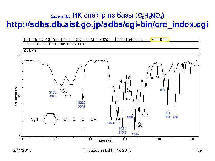 Задача № 3 ИК спектр из базы (C 9 H 5 NO 4) http: