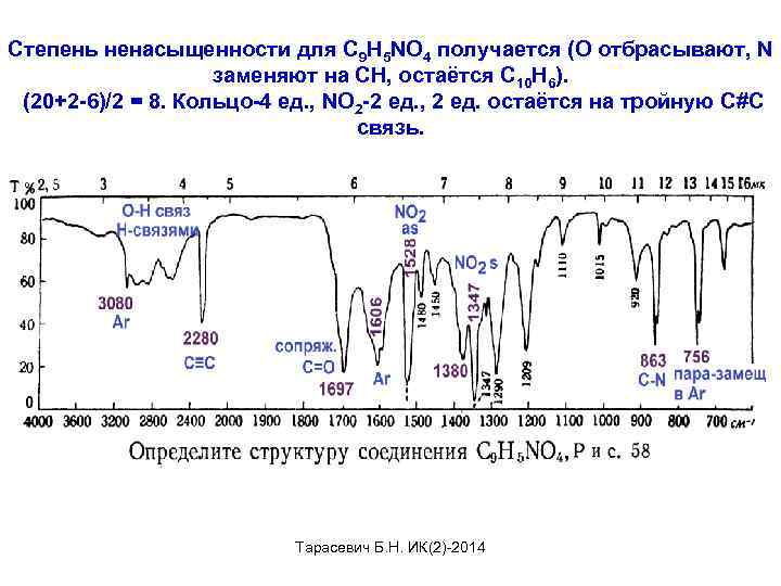 Степень ненасыщенности для C 9 H 5 NO 4 получается (O отбрасывают, N заменяют