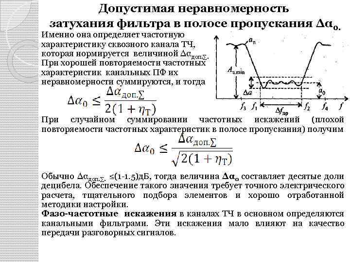 Допустимая неравномерность затухания фильтра в полосе пропускания ∆α 0. Именно она определяет частотную характеристику