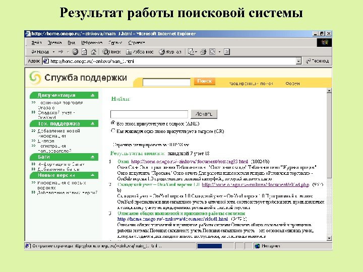 Результат работы поисковой системы 