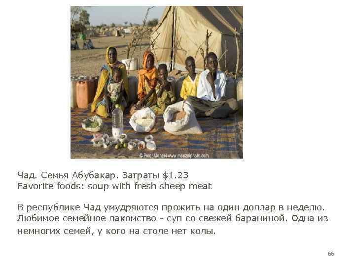 Чад. Семья Абубакар. Затраты $1. 23 Favorite foods: soup with fresh sheep meat В