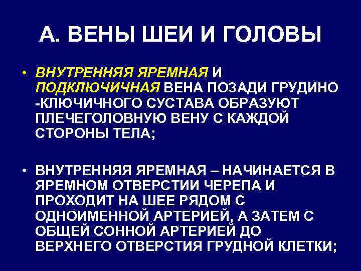 А. ВЕНЫ ШЕИ И ГОЛОВЫ • ВНУТРЕННЯЯ ЯРЕМНАЯ И ПОДКЛЮЧИЧНАЯ ВЕНА ПОЗАДИ ГРУДИНО -КЛЮЧИЧНОГО