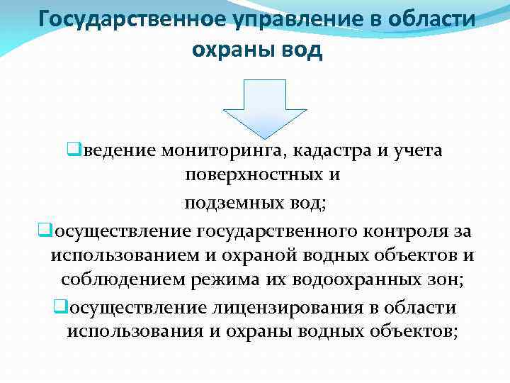 Государственное управление в области охраны вод qведение мониторинга, кадастра и учета поверхностных и подземных