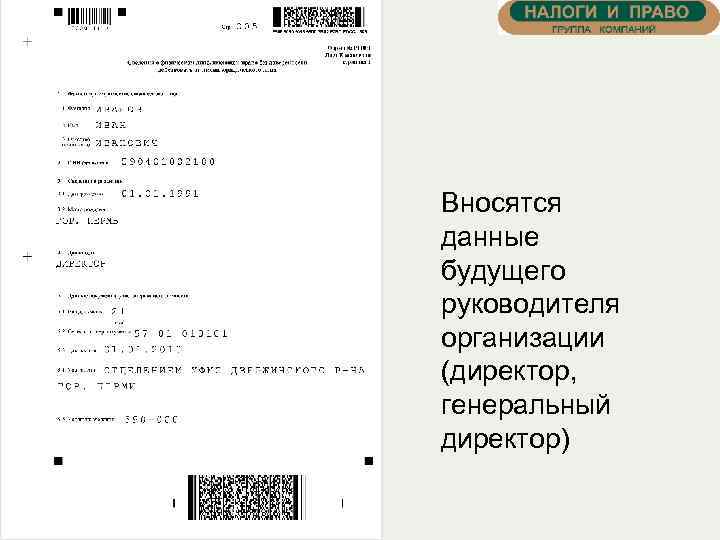 Вносятся данные будущего руководителя организации (директор, генеральный директор) 