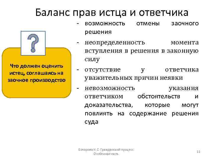 Баланс прав истца и ответчика Что должен оценить истец, соглашаясь на заочное производство -