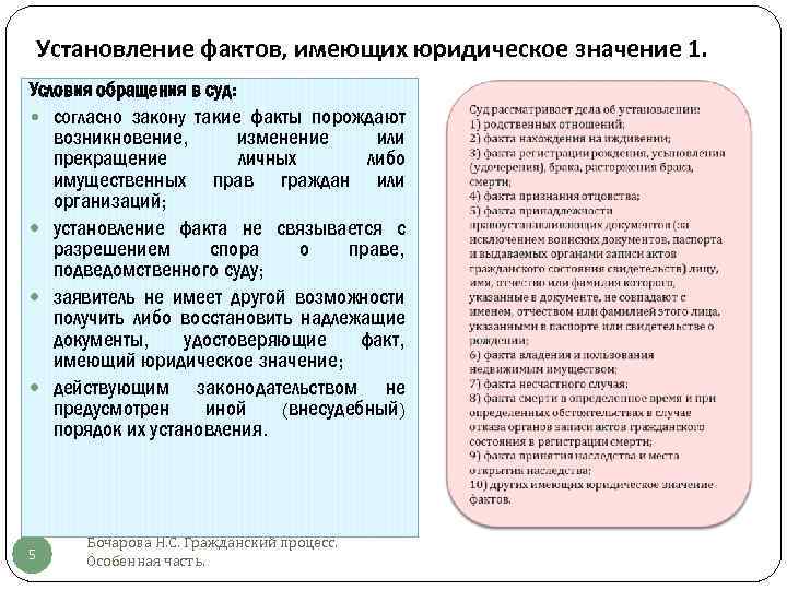 Установление фактов, имеющих юридическое значение 1. Условия обращения в суд: согласно закону такие факты