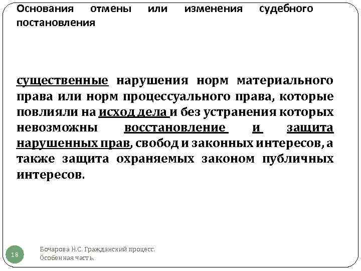 Основания отмены постановления или изменения судебного существенные нарушения норм материального права или норм процессуального