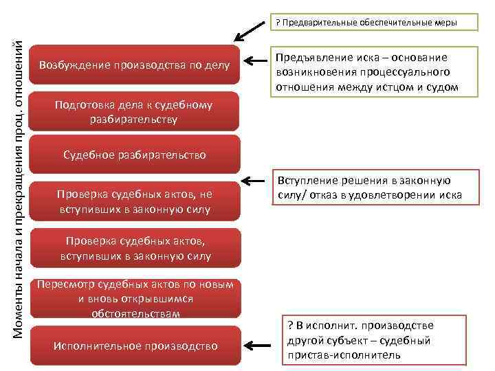Моменты начала и прекращения проц. отношений ? Предварительные обеспечительные меры Возбуждение производства по делу