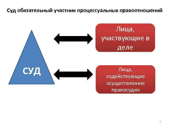 Суд обязательный участник процессуальных правоотношений Лица, участвующие в деле СУД Лица, содействующие осуществлению правосудия