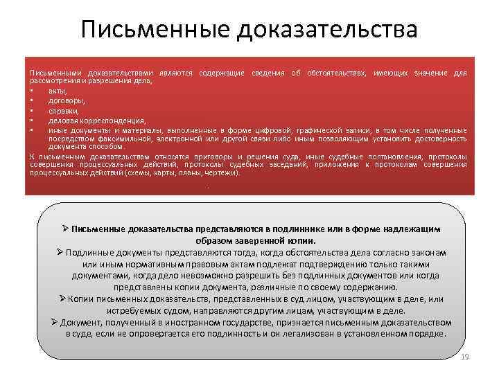 Письменные доказательства Письменными доказательствами являются содержащие сведения об обстоятельствах, имеющих значение для рассмотрения и