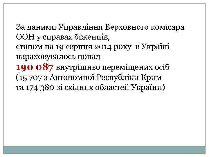 За даними Управління Верховного комісара ООН у справах біженців, станом на 19 серпня 2014