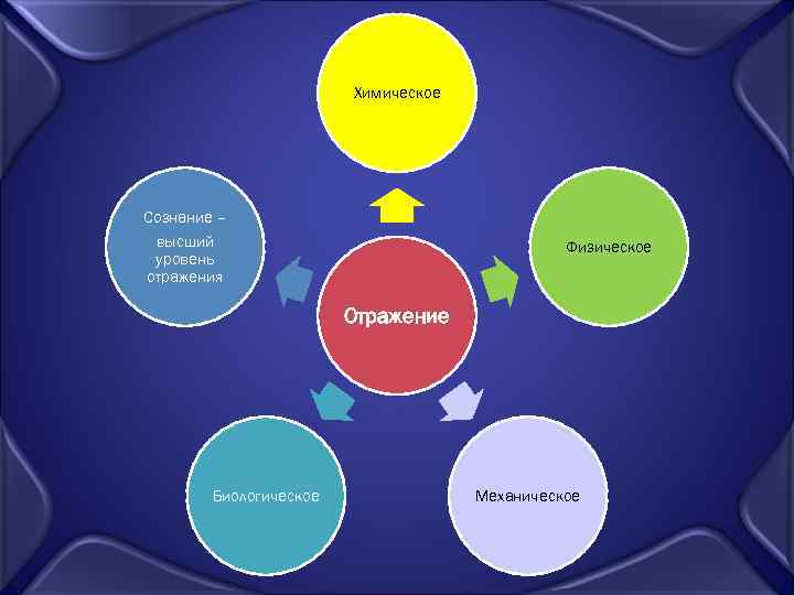 Химическое Сознание – высший уровень отражения Физическое Отражение Биологическое Механическое 