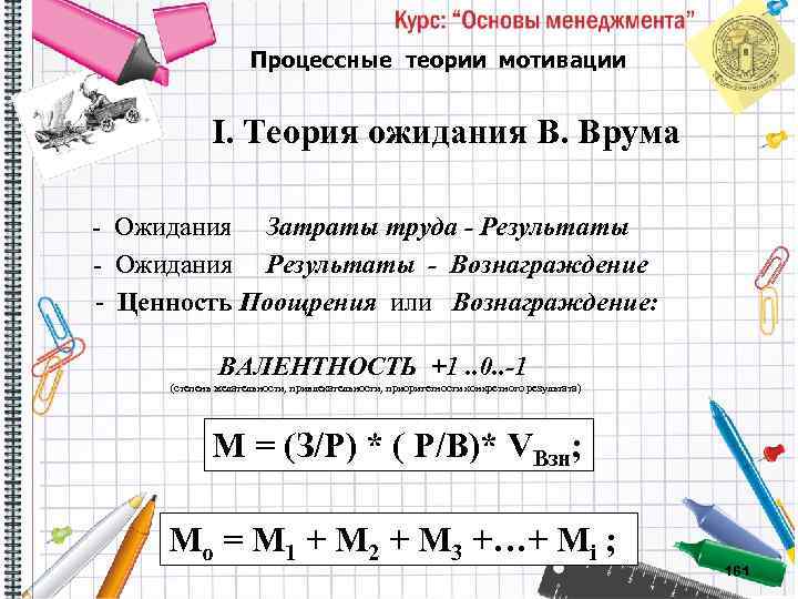 Процессные теории мотивации I. Теория ожидания В. Врума Ожидания Затраты труда - Результаты Ожидания