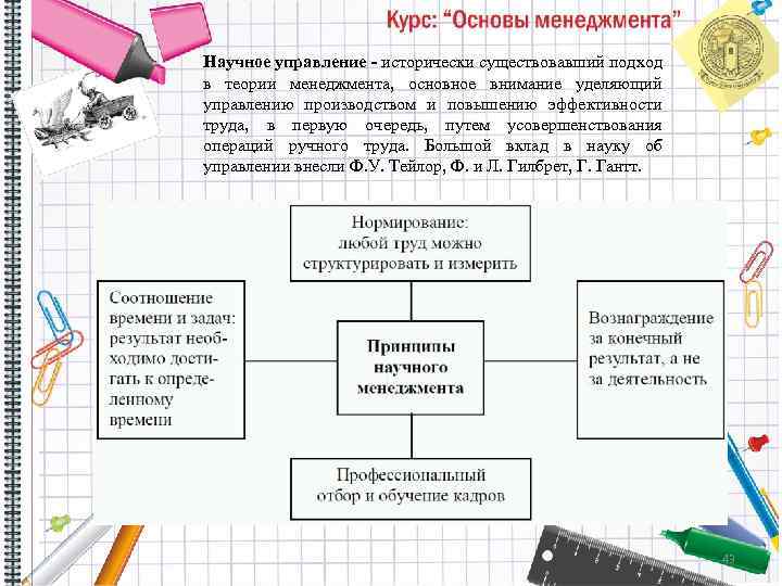 Научное управление - исторически существовавший подход в теории менеджмента, основное внимание уделяющий управлению производством