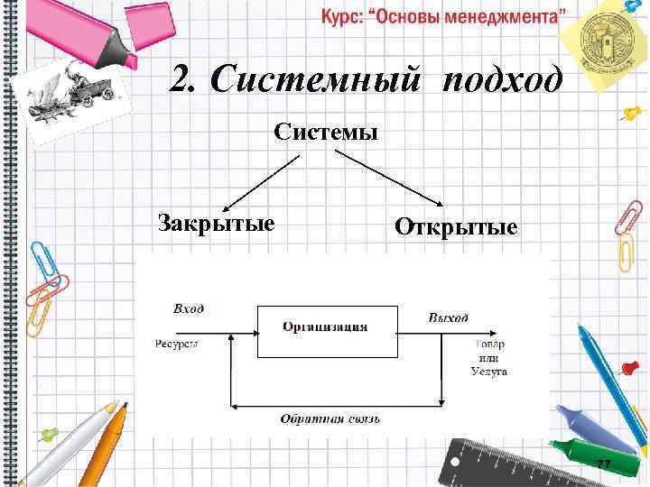 2. Системный подход Системы Закрытые Открытые 77 