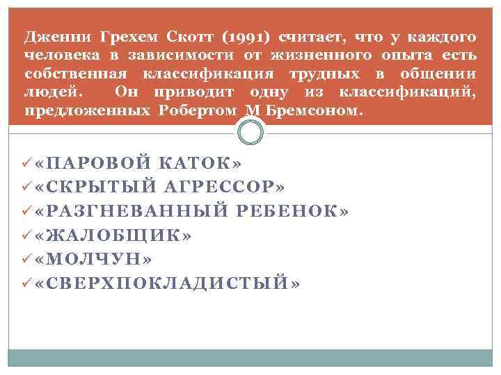 Дженни Грехем Скотт (1991) считает, что у каждого человека в зависимости от жизненного опыта