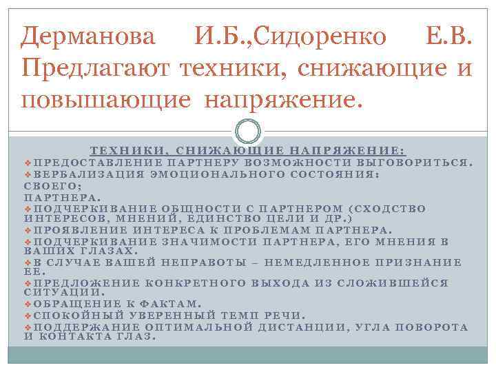 Дерманова И. Б. , Сидоренко Е. В. Предлагают техники, снижающие и повышающие напряжение. ТЕХНИКИ,