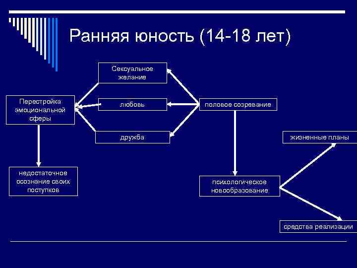 Ранняя юность (14 -18 лет) Сексуальное желание Перестройка эмоциональной сферы любовь половое созревание дружба